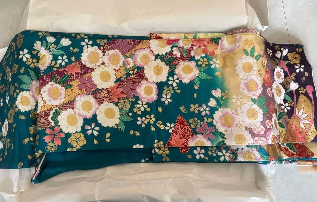 振袖 フルセット ターコイズグリーン 成人式 卒業式 帯付150cm前後 美品
