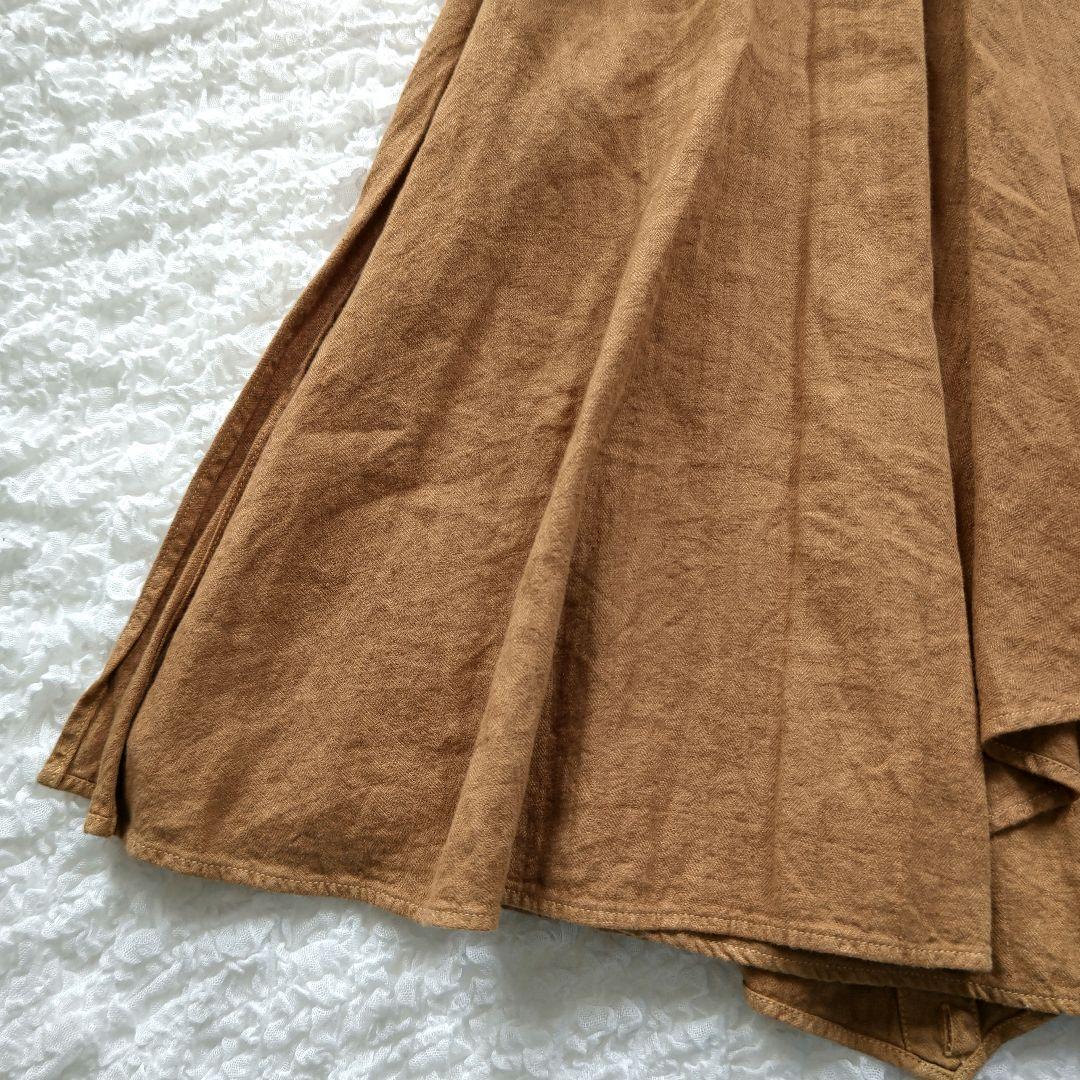 KAPITALキャピタル　麻綿　変形ロングスカート　刻印留め具付き　キャメル