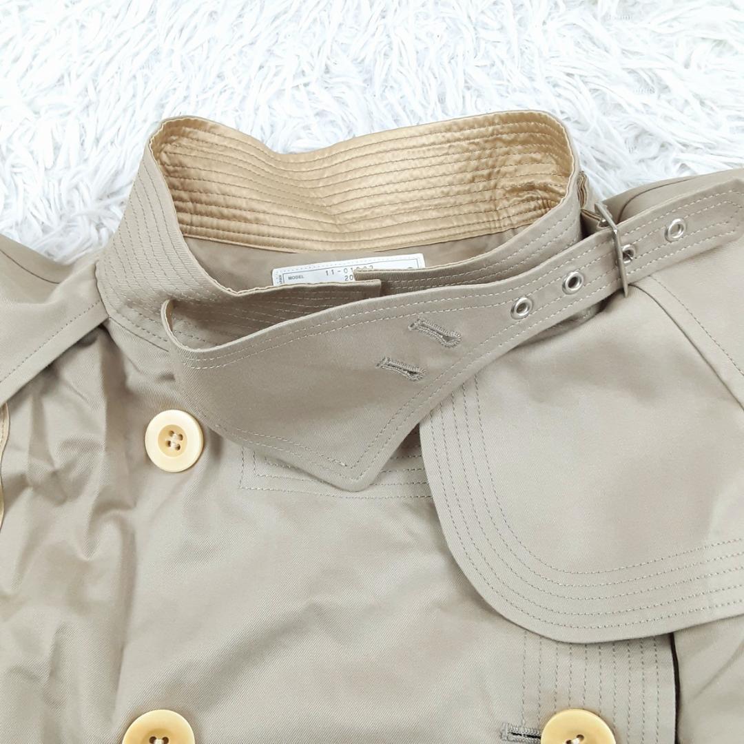 美品◎sacai ショートトレンチコート ベージュ シルク ケープデザイン 希少