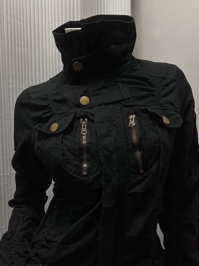 Y2K パンク ロック ハイネック ジャケット 黒 ボンテージ スタッズ ☠