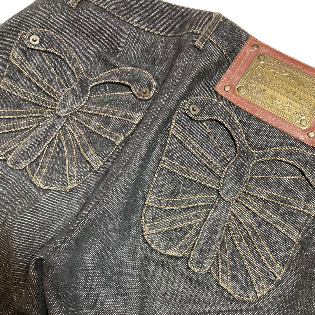 レア★ドルチェ＆ガッバーナ デニムパンツ ロゴ金具 バタフライ刺繍ポケット 40