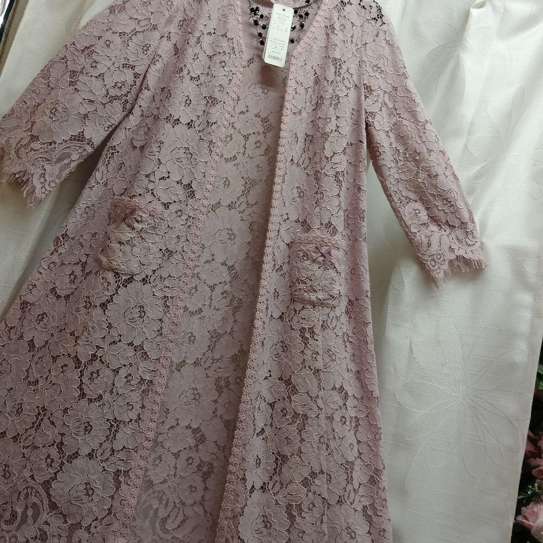 落ち着いたピンク総レース ロングコートサイズ40