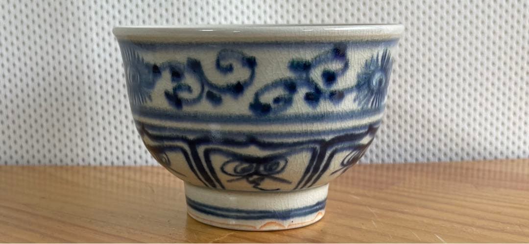 【加藤蓮瓶(作者)】安南染付・陶磁器・抹茶碗仕服付、茶道具エクセレント級箱無し。