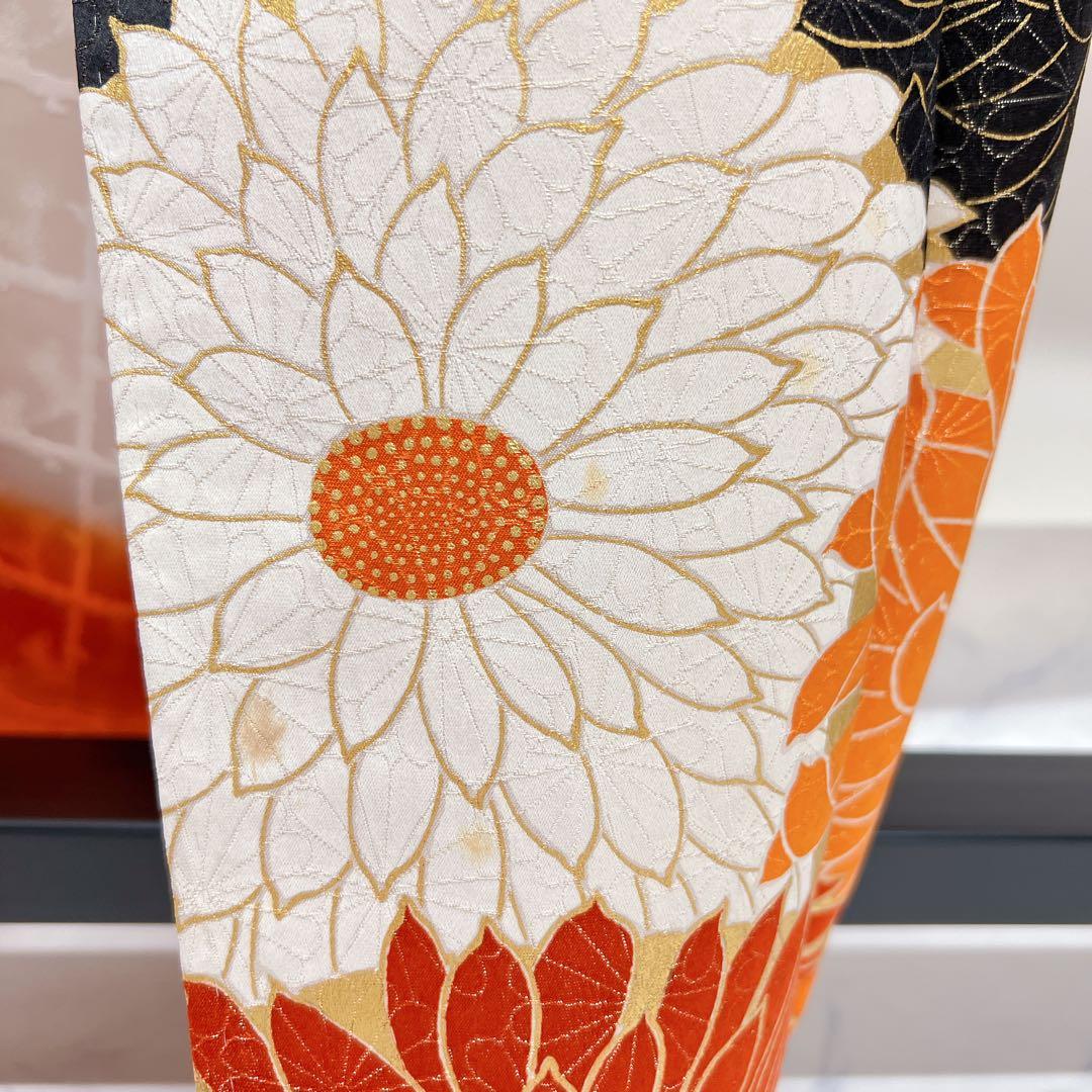 振袖　金駒刺繍　金彩　菊花　乱菊　変わり市松　着物　021tz ☆