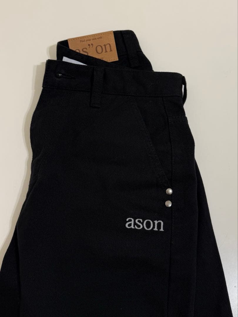 asonアズオン SMOG WIDE PANTS パンツ 黒 デニム ASON