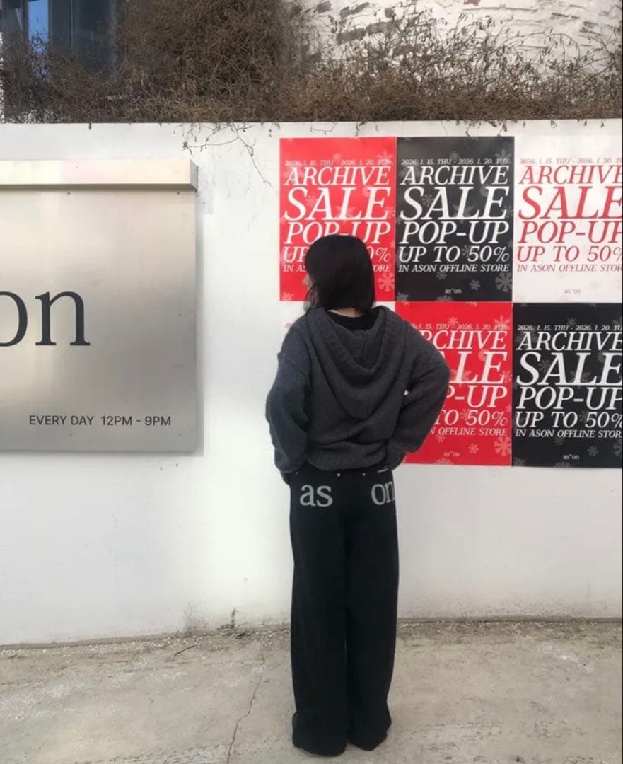 asonアズオン SMOG WIDE PANTS パンツ 黒 デニム ASON