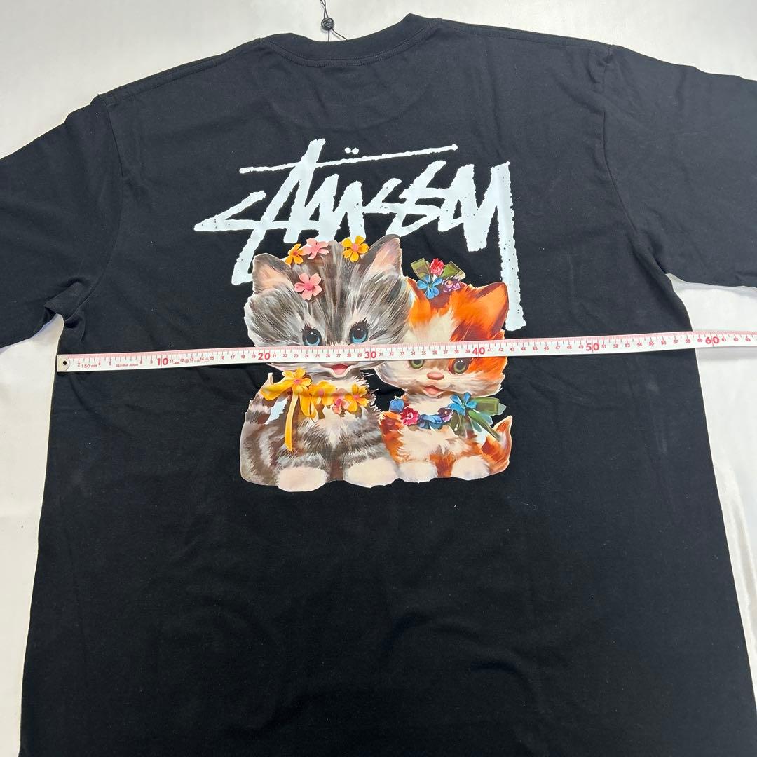 STUSSY Tシャツ XLバックプリント ネコ 人気デザイン 黒タグ付き
