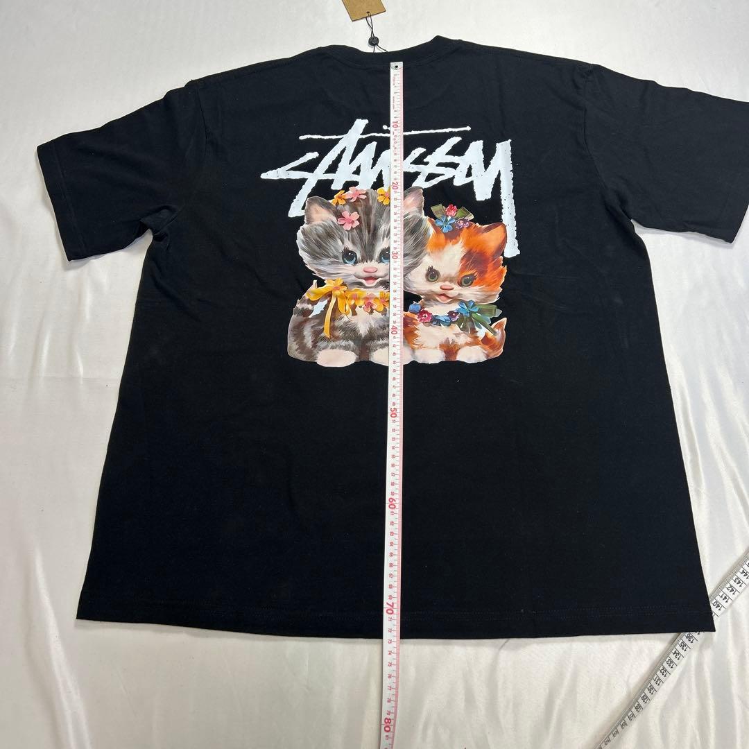 STUSSY Tシャツ XLバックプリント ネコ 人気デザイン 黒タグ付き