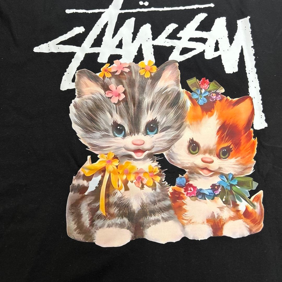 STUSSY Tシャツ XLバックプリント ネコ 人気デザイン 黒タグ付き