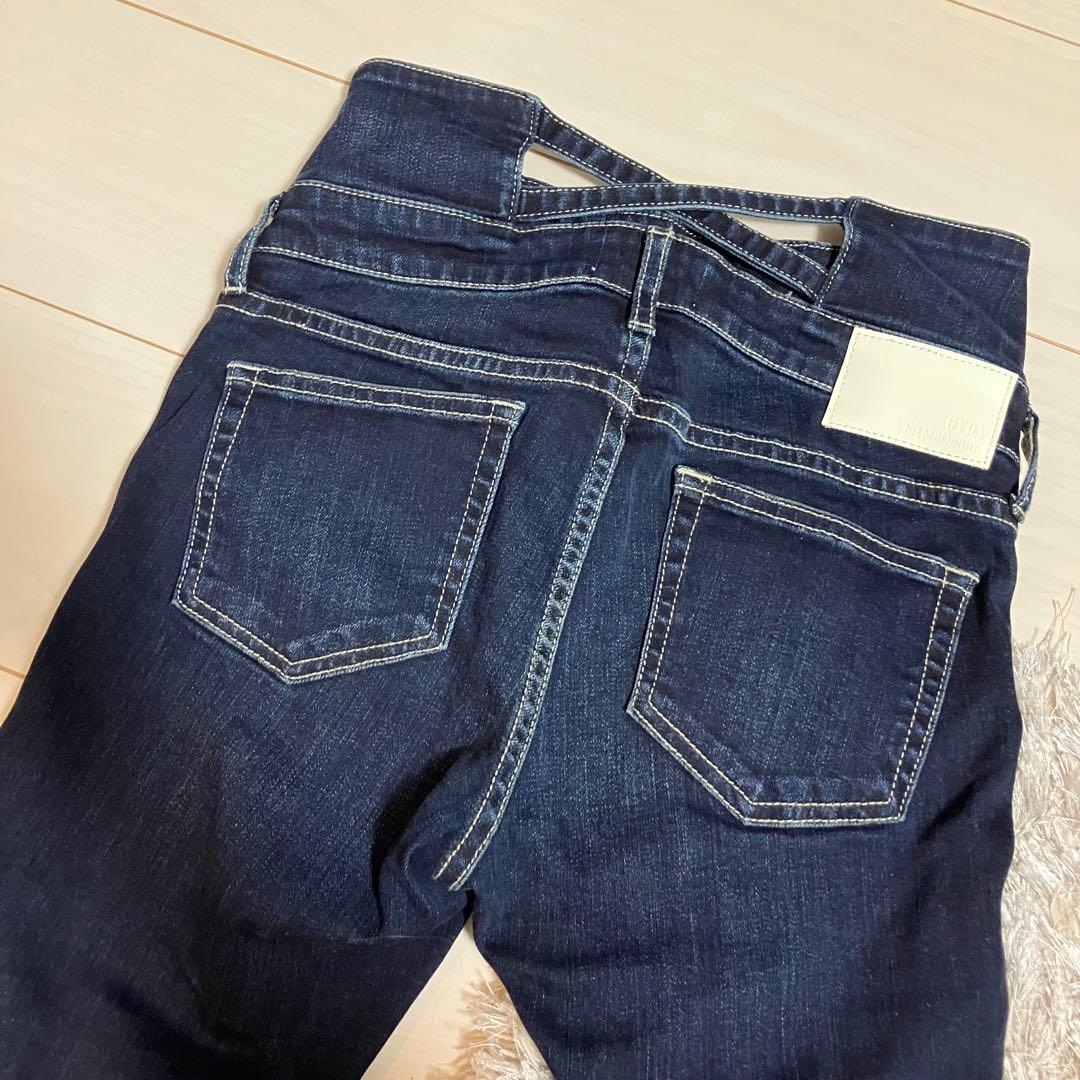 ハイウエストクロススキニーデニムパンツ　インディゴ