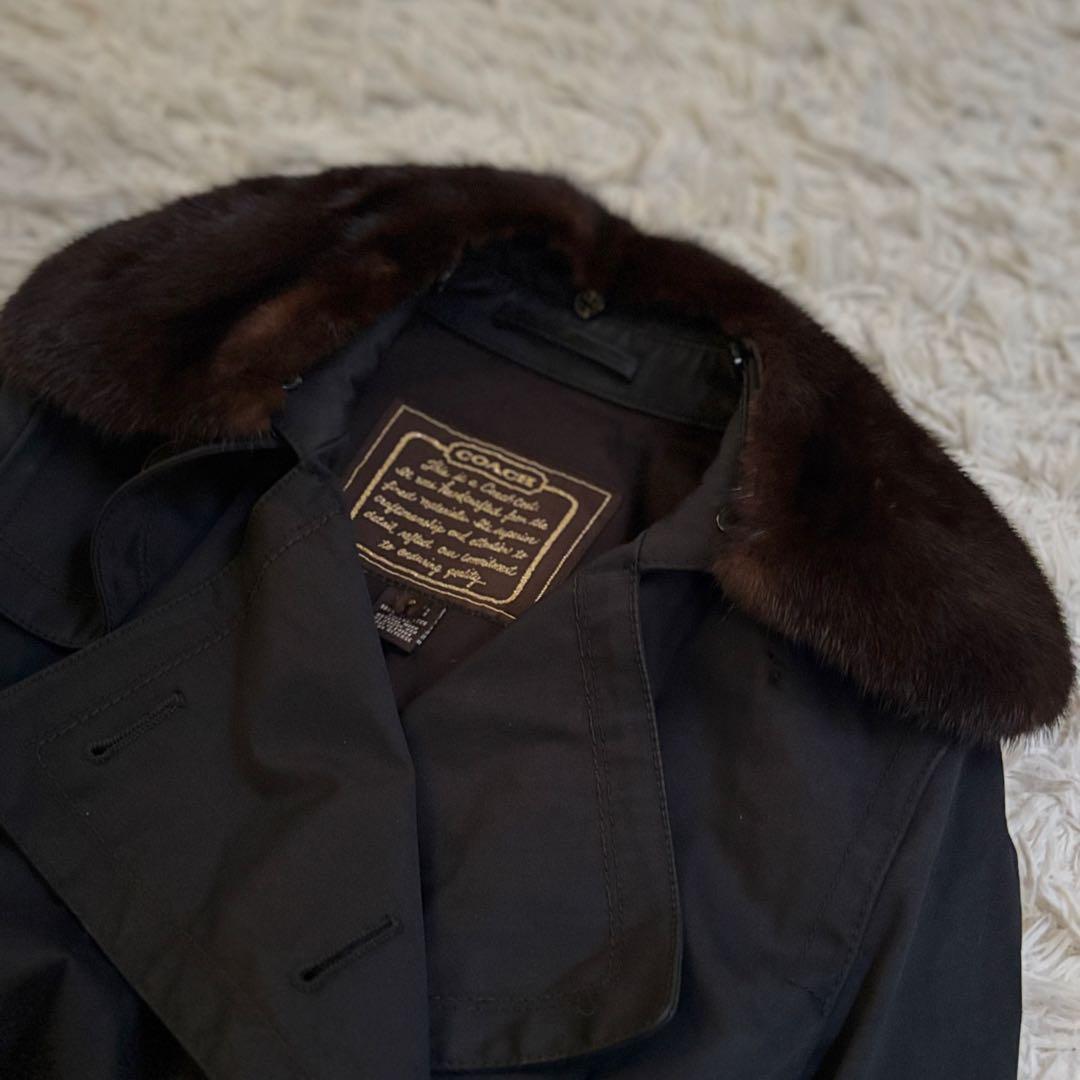 【最高級リアルミンクファー付き】COACH コーチ トレンチコート ブラック　M