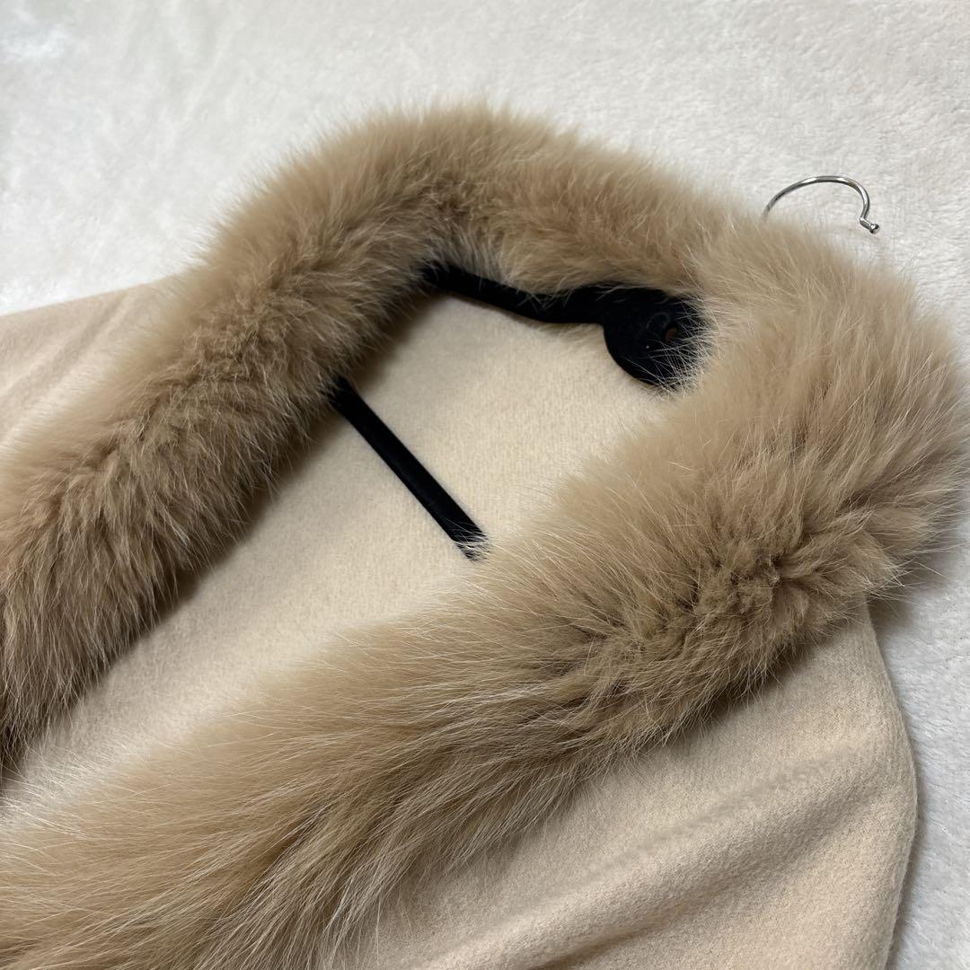 【美品】ポンチョ ストール カシミヤ フォックスファー ベージュ クレージュ
