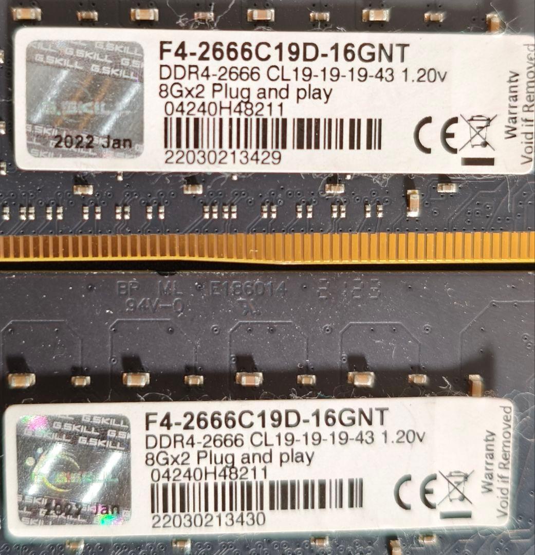 メモリ　G.SKILL DDR4 2666MHz 8GB×2