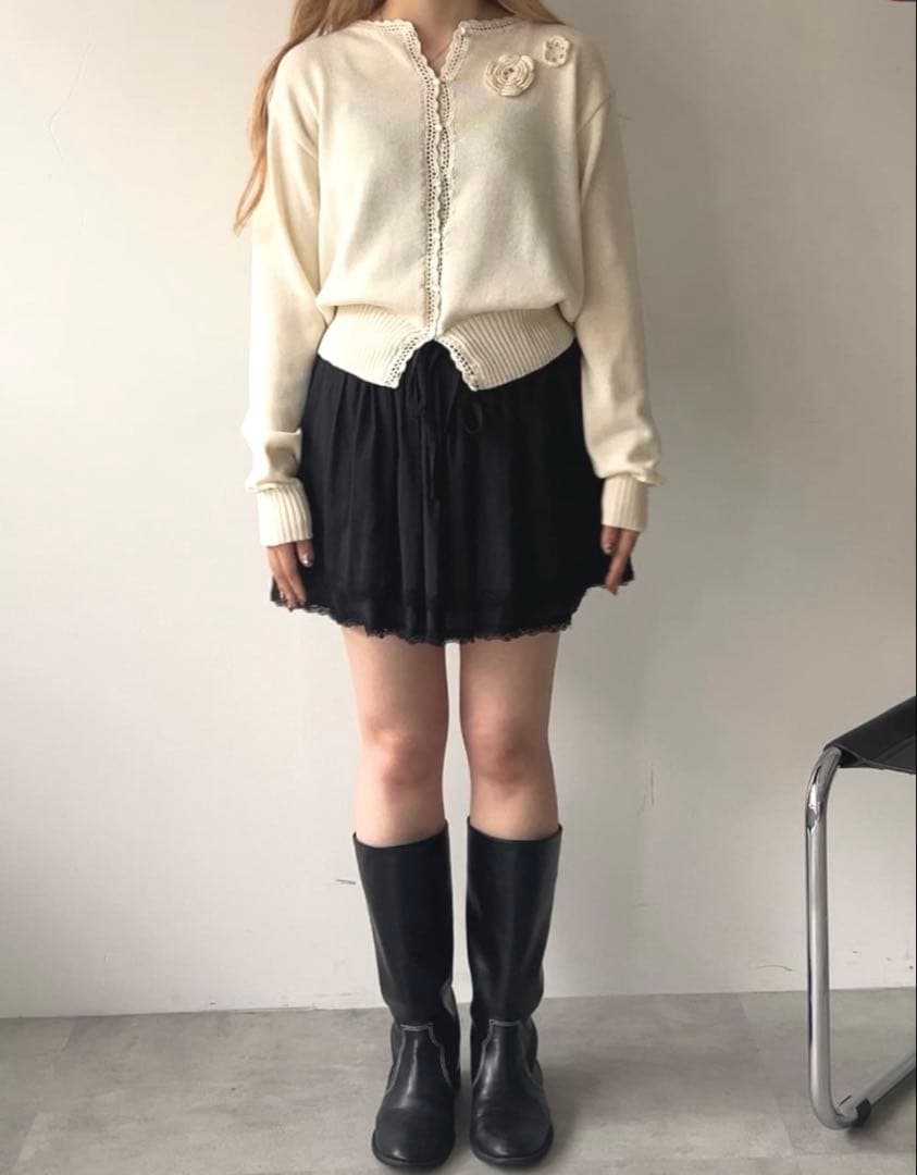 GIUNON フラワーニットカーディガン ブルー