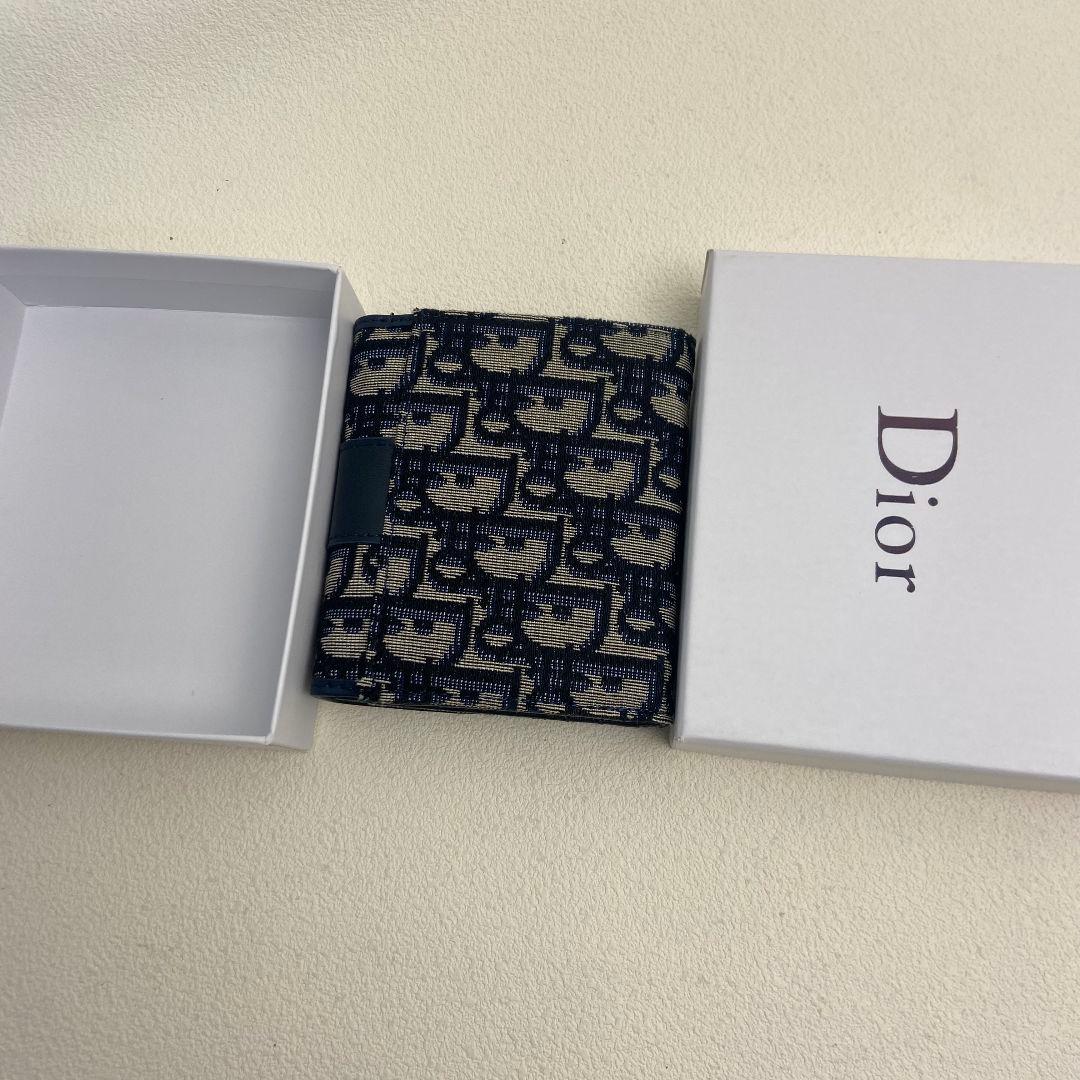 Dior オブリーク モノグラム 三つ折り財布 ブルー 中古品