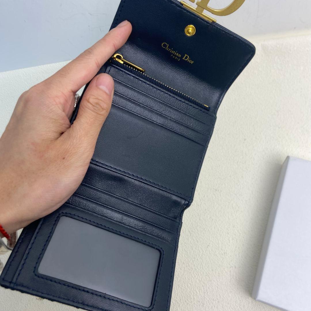 Dior オブリーク モノグラム 三つ折り財布 ブルー 中古品