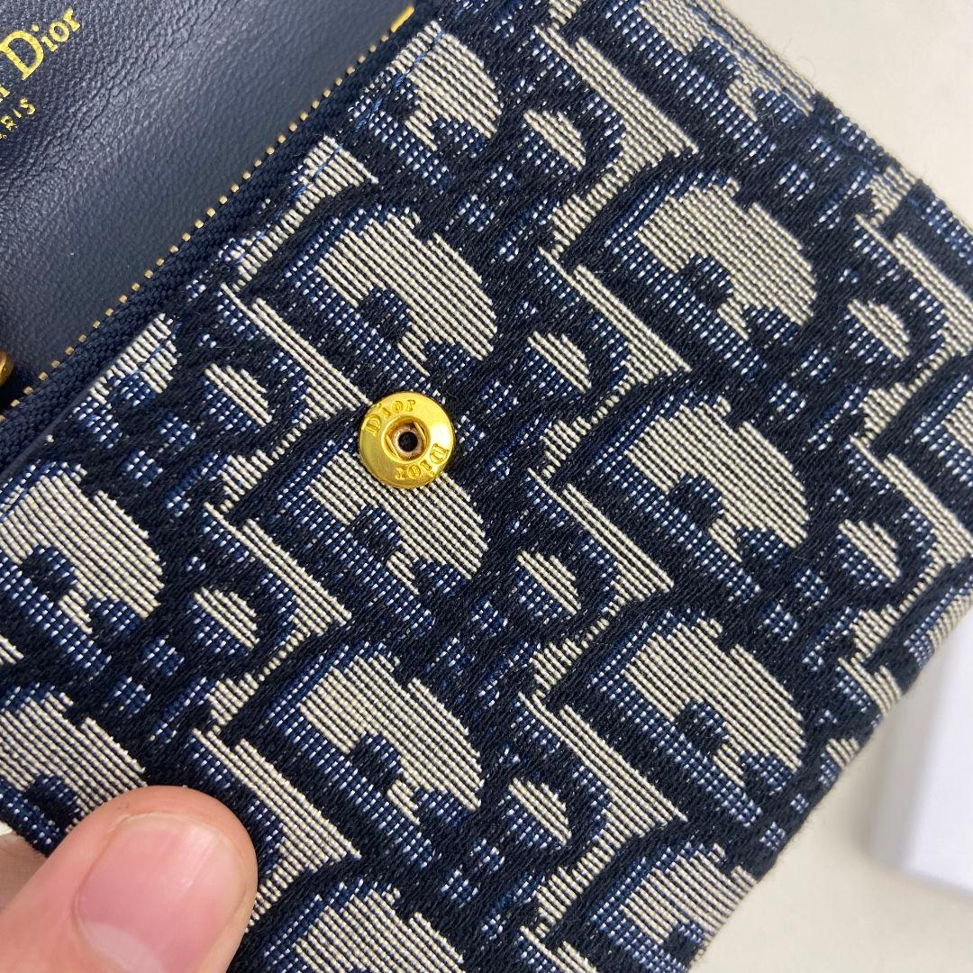 Dior オブリーク モノグラム 三つ折り財布 ブルー 中古品