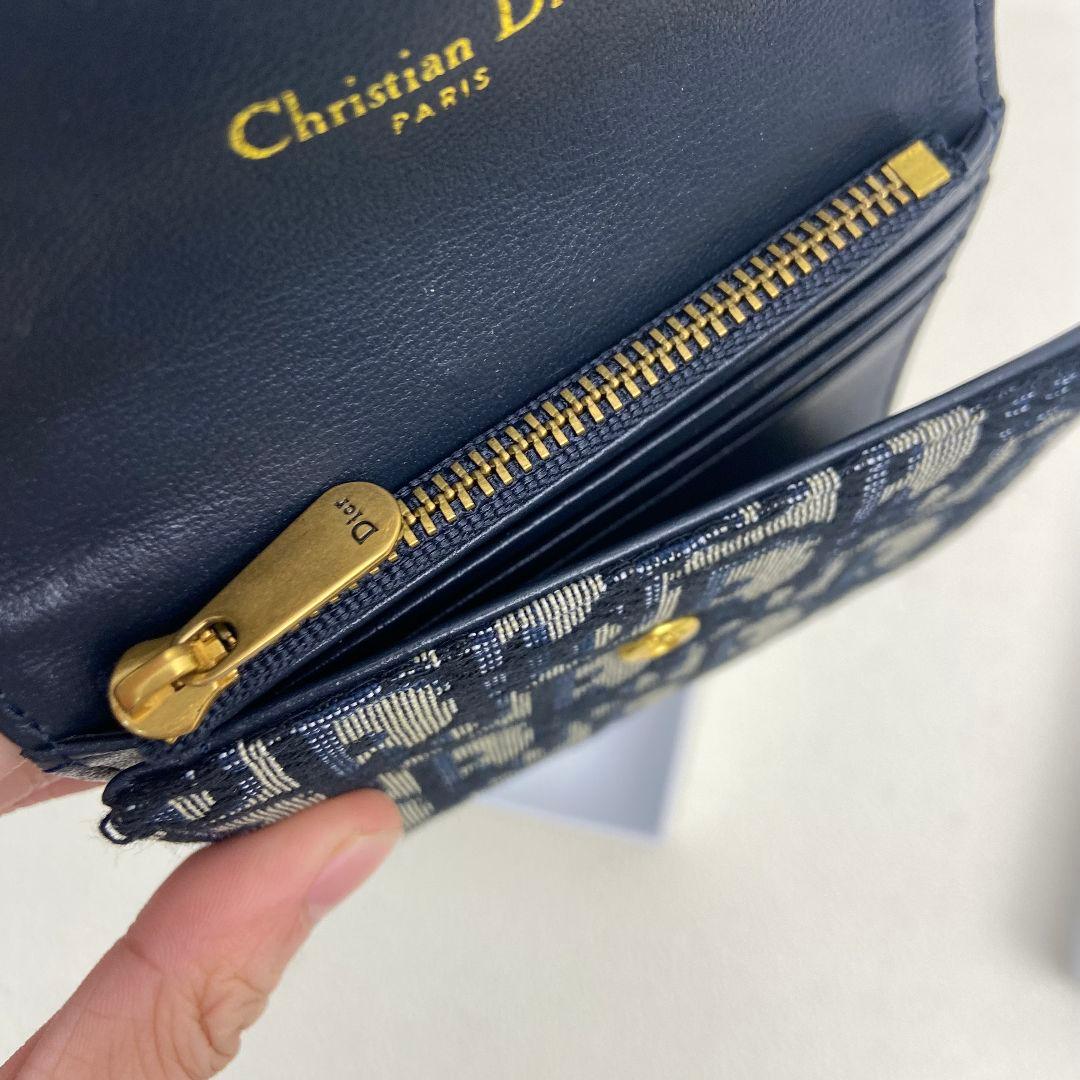 Dior オブリーク モノグラム 三つ折り財布 ブルー 中古品