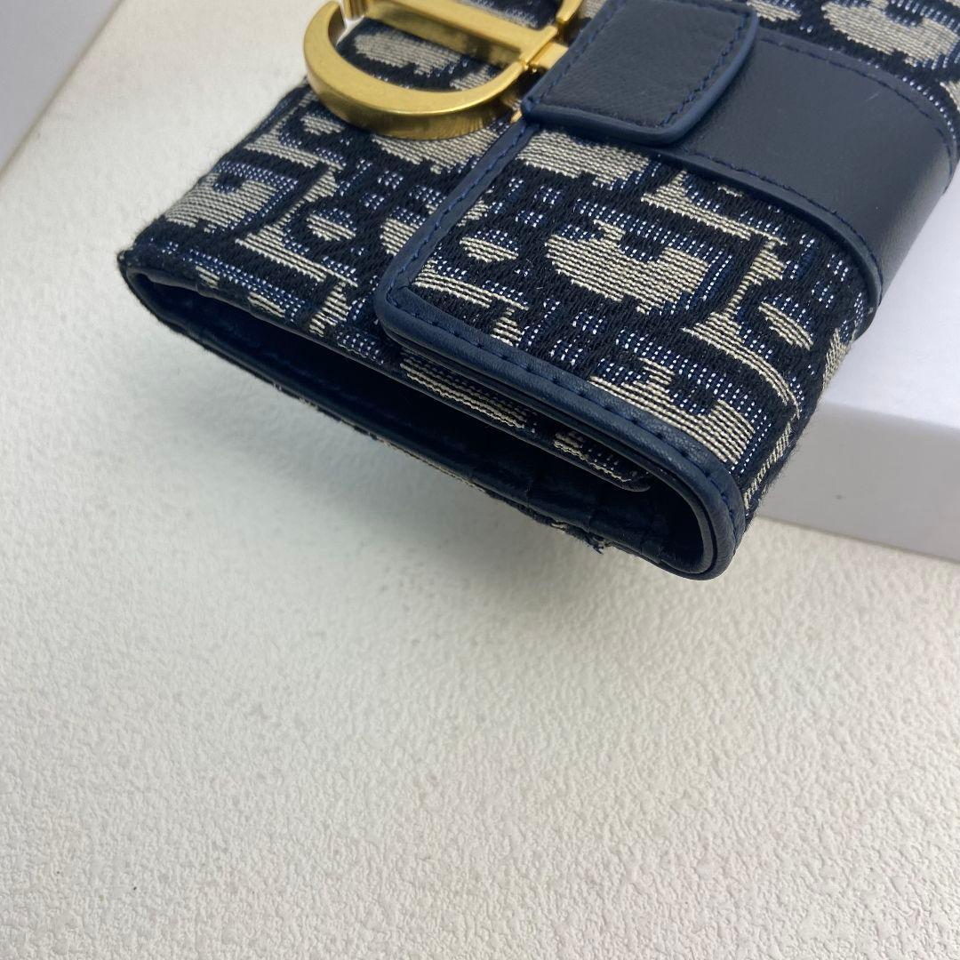 Dior オブリーク モノグラム 三つ折り財布 ブルー 中古品