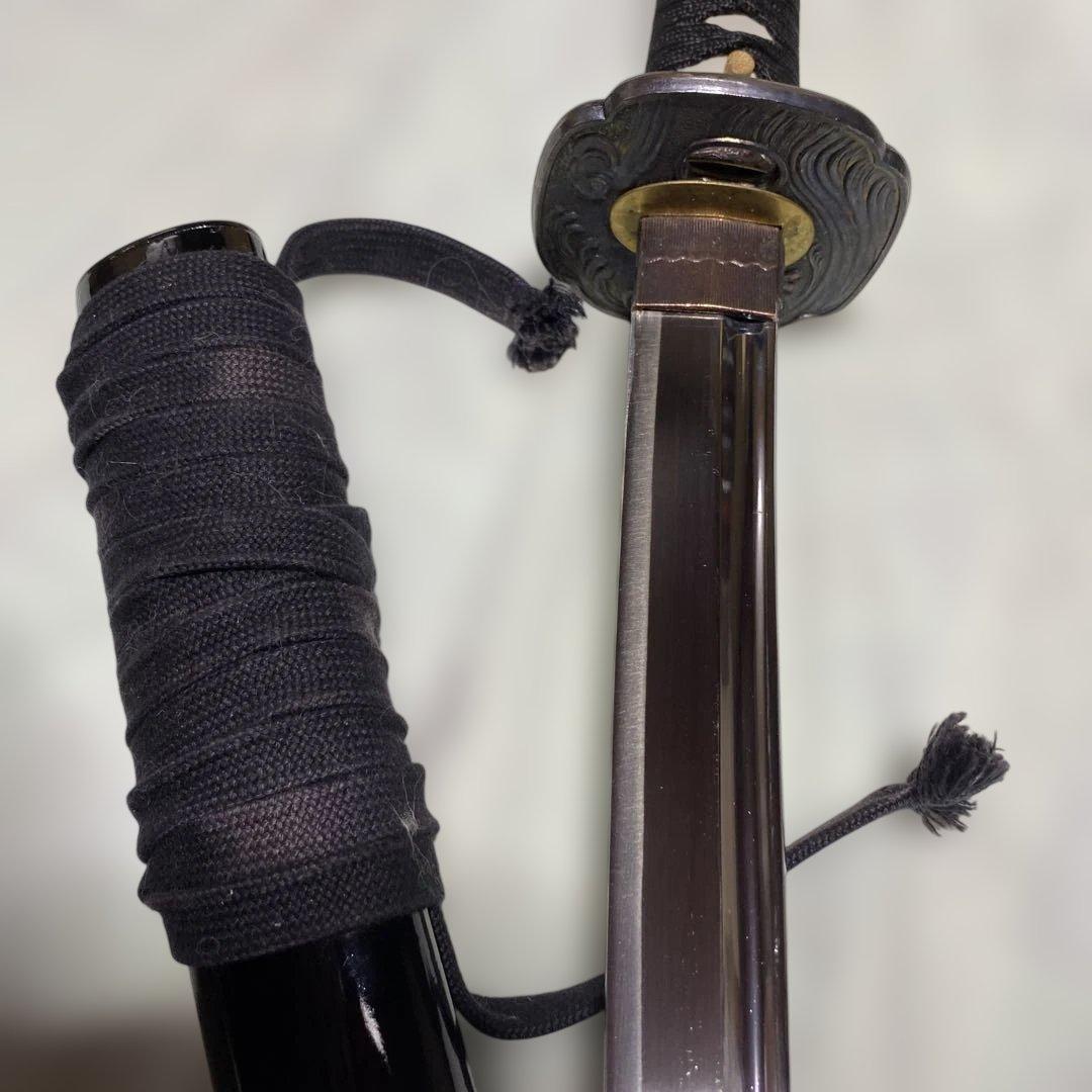 脇差居合刀 黒柄 富士昇龍木瓜鍔 黒呂鞘