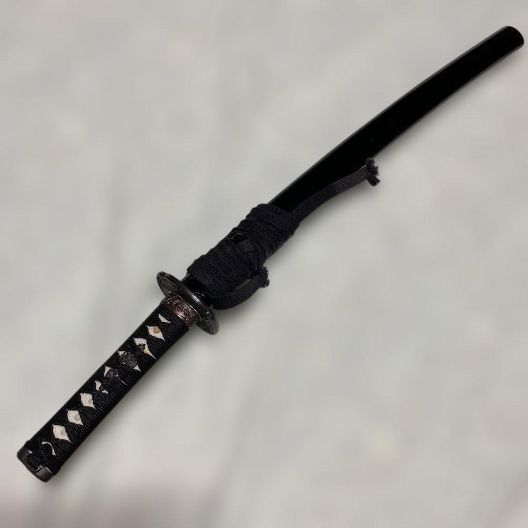 脇差居合刀 黒柄 富士昇龍木瓜鍔 黒呂鞘