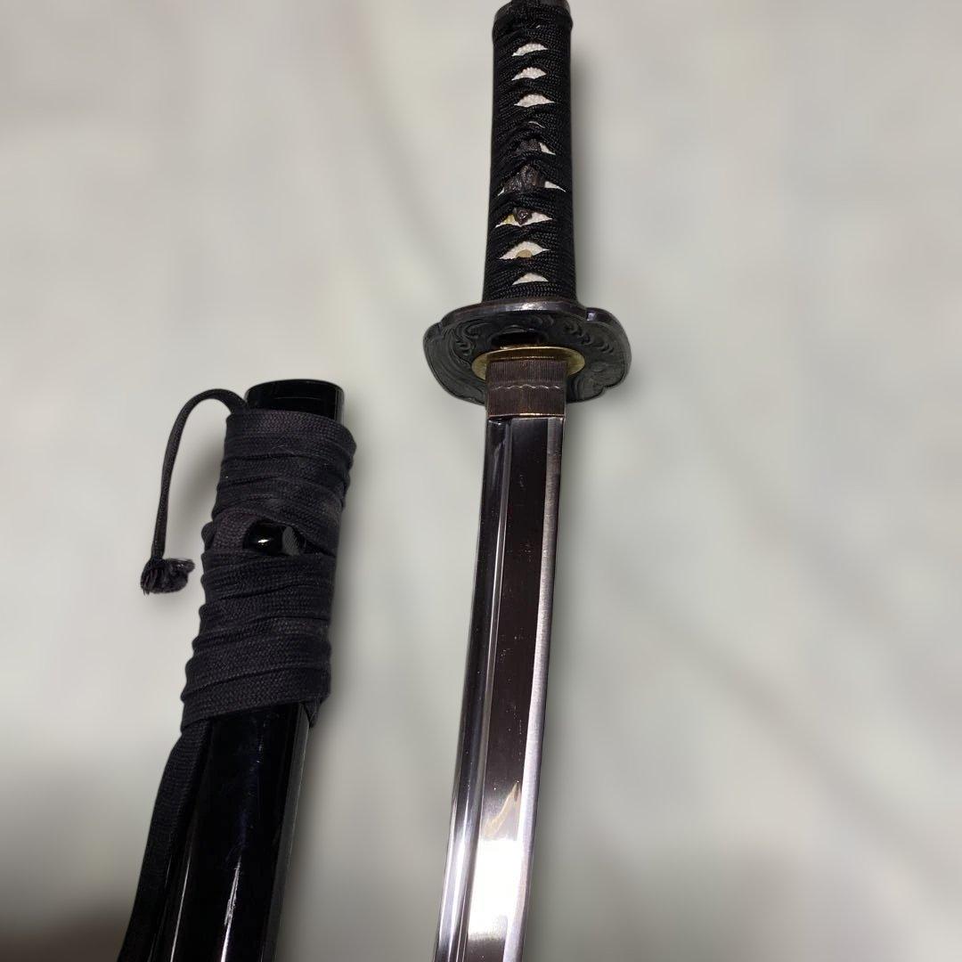 脇差居合刀 黒柄 富士昇龍木瓜鍔 黒呂鞘