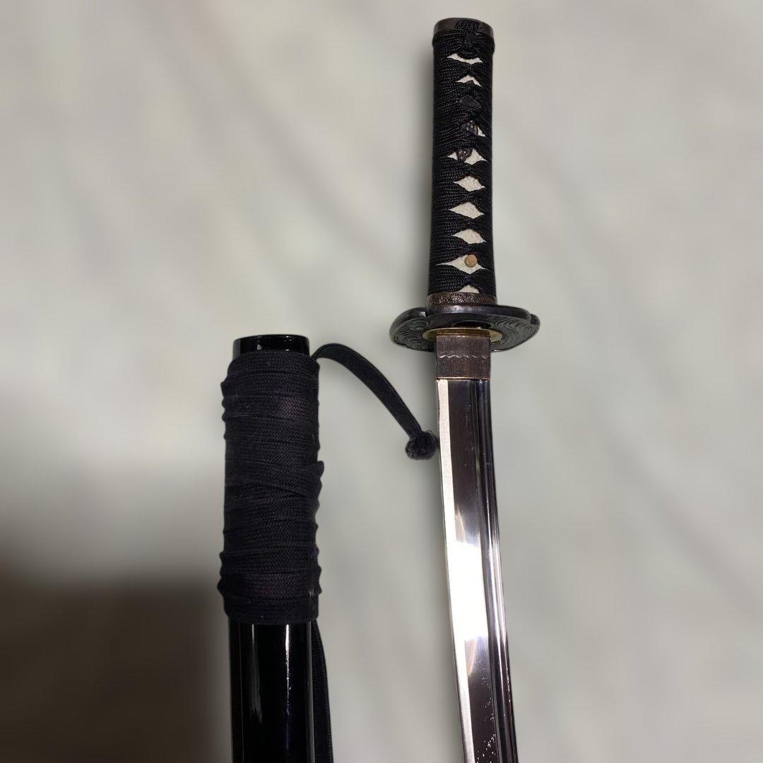 脇差居合刀 黒柄 富士昇龍木瓜鍔 黒呂鞘