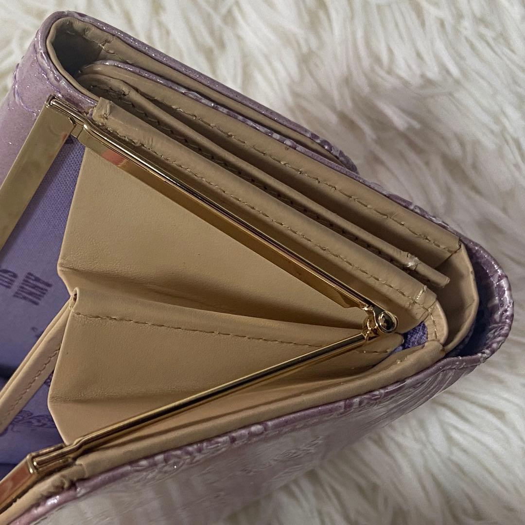 美品　ANNA SUI アナスイ　2つ折り財布　パピヨン　がま口蝶　ラメ