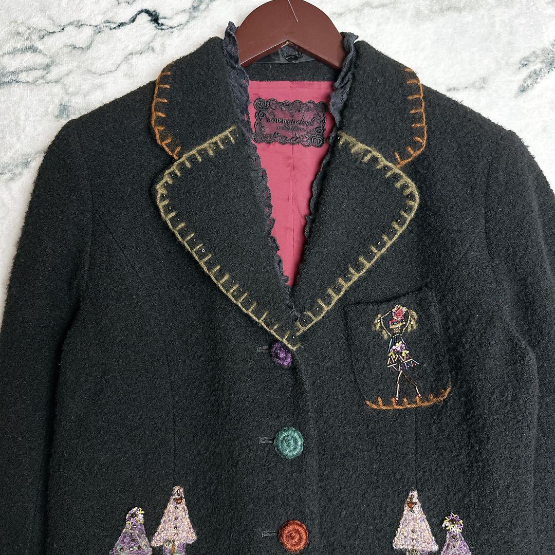 ノンノンドール 刺繍ビーズ ショートジャケット 2way襟レース 38 ブラック