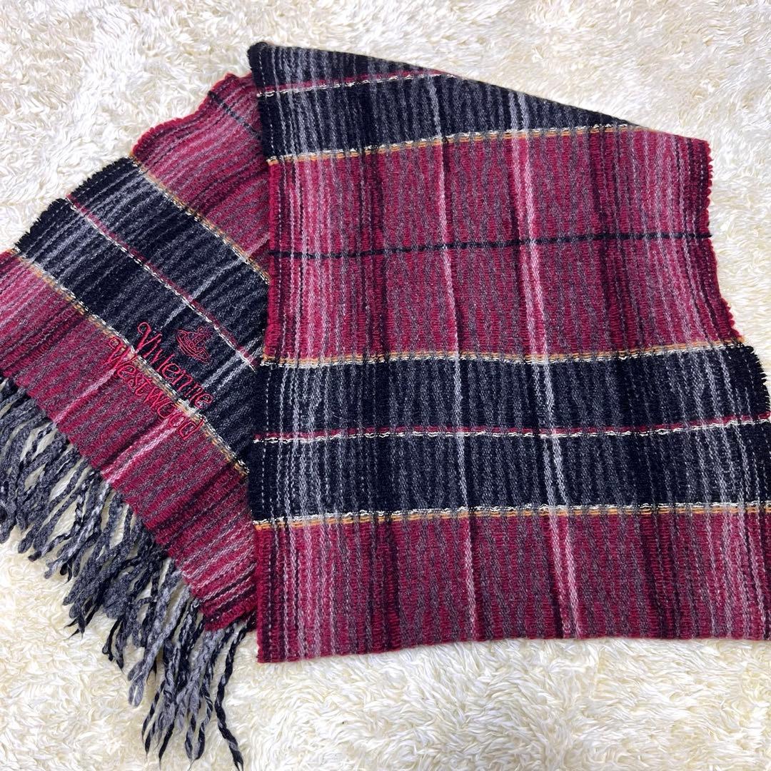 希少 Vivienne Westwood チェック柄 マフラー　ウール オーブ