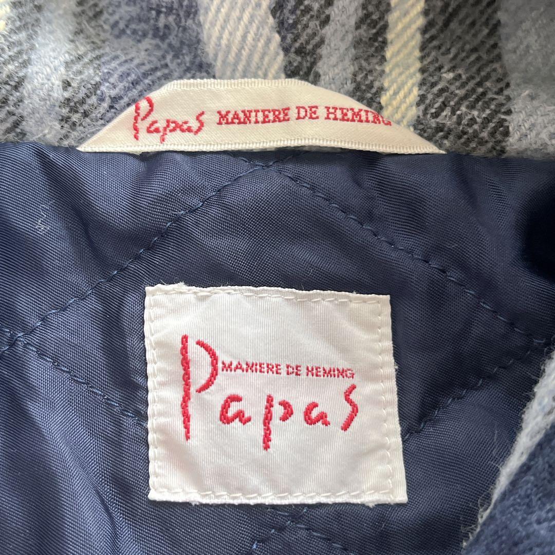 Papas 【L】フード付きチェックジャケット ジャンパー　カジュアル　ブルー