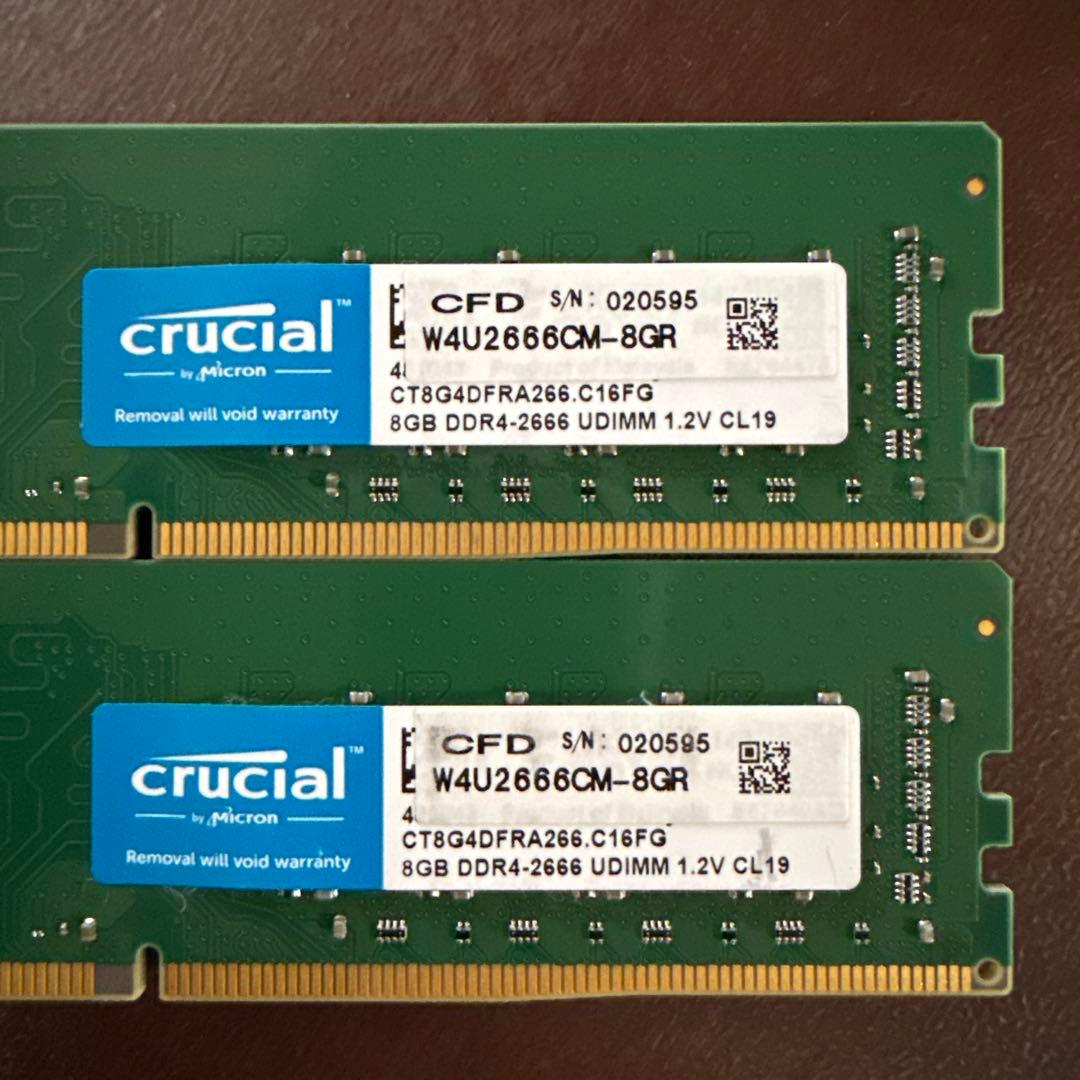 crucial W4U2666 8GB DDR4メモリ2枚合計16GB
