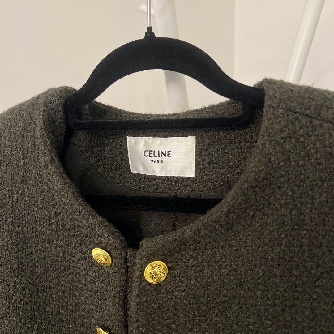 CELINE ダークグリーン ボタン付きジャケット