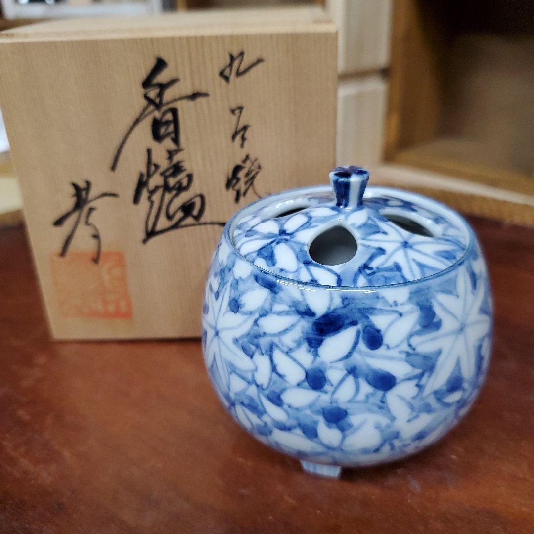 九谷焼 大井孝作 2.5号 花草 香炉❁⃘*.゜木箱付