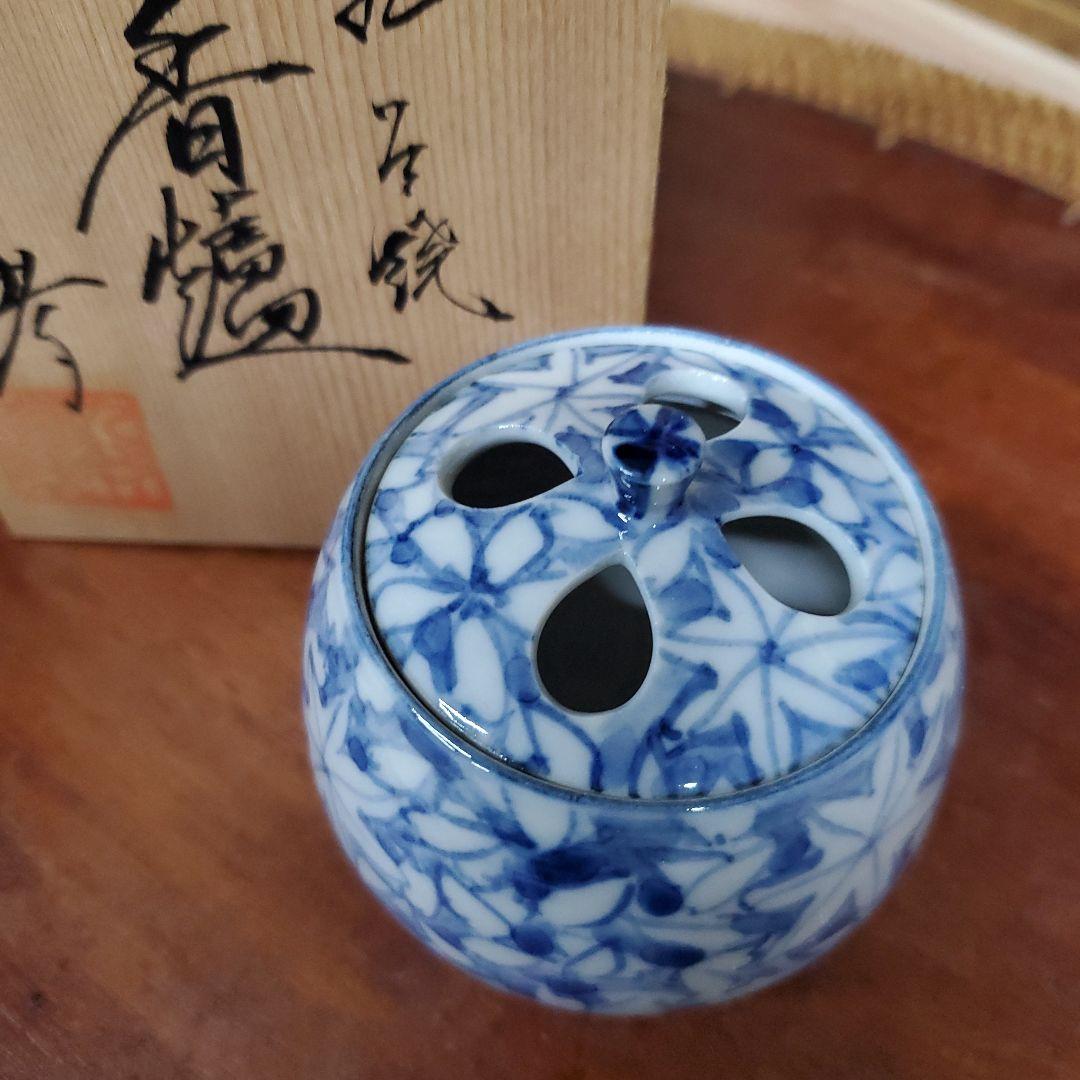 九谷焼 大井孝作 2.5号 花草 香炉❁⃘*.゜木箱付