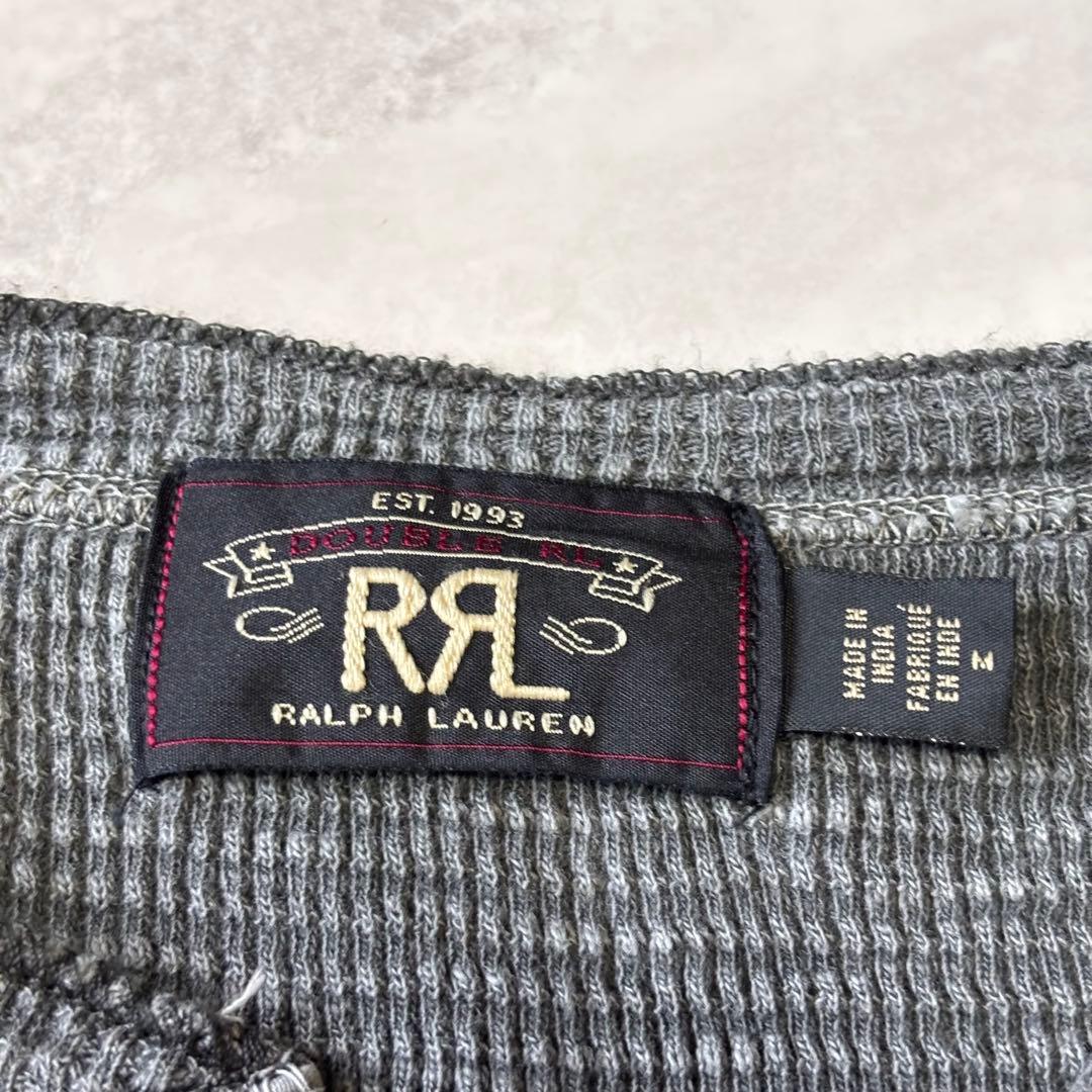 【美品】RRL サーマルTシャツ ヘンリーネック 猫目ボタン フェードブラック