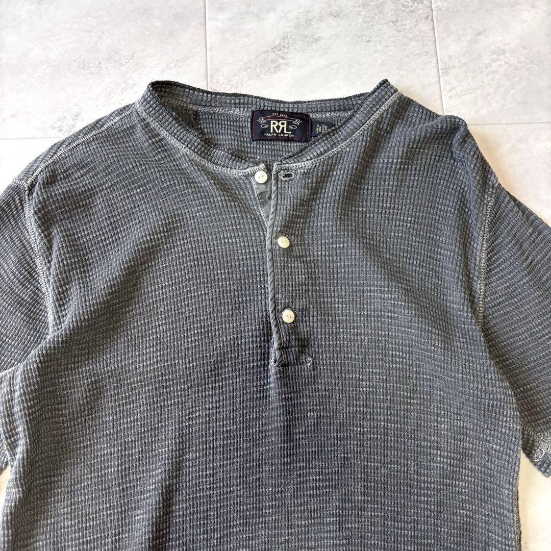 【美品】RRL サーマルTシャツ ヘンリーネック 猫目ボタン フェードブラック