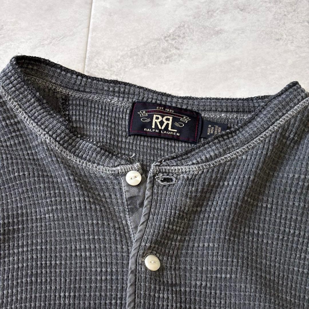 【美品】RRL サーマルTシャツ ヘンリーネック 猫目ボタン フェードブラック