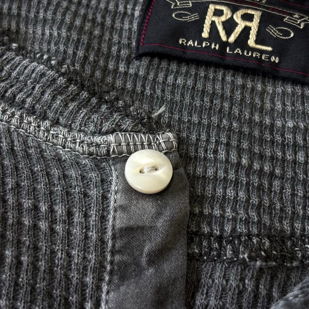 【美品】RRL サーマルTシャツ ヘンリーネック 猫目ボタン フェードブラック