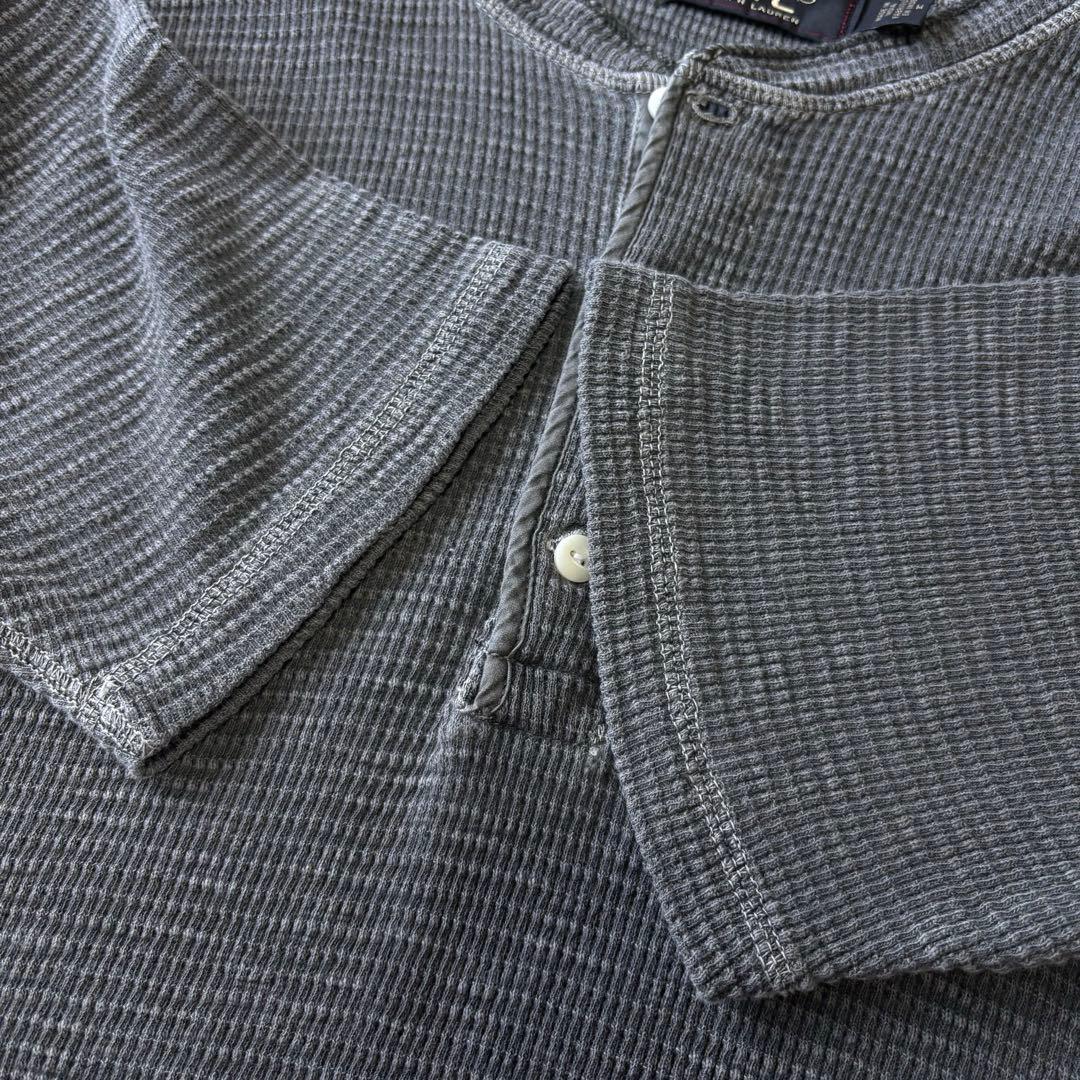 【美品】RRL サーマルTシャツ ヘンリーネック 猫目ボタン フェードブラック
