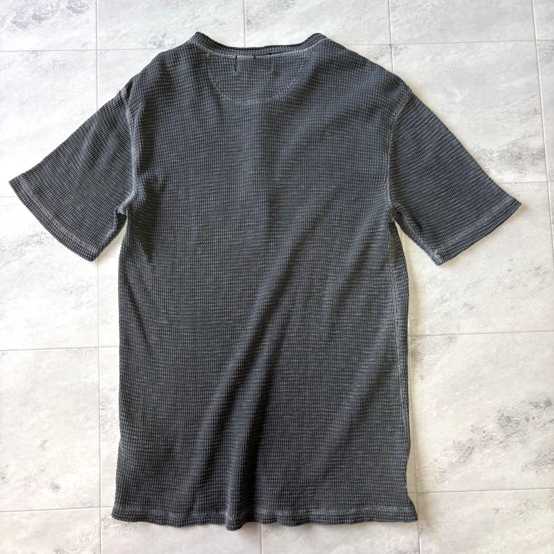 【美品】RRL サーマルTシャツ ヘンリーネック 猫目ボタン フェードブラック