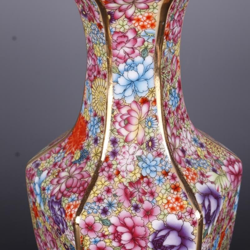 清乾隆蒔金琺瑯彩万花柄六方花瓶 陶磁器 装飾品 現代工芸品美術品 置物