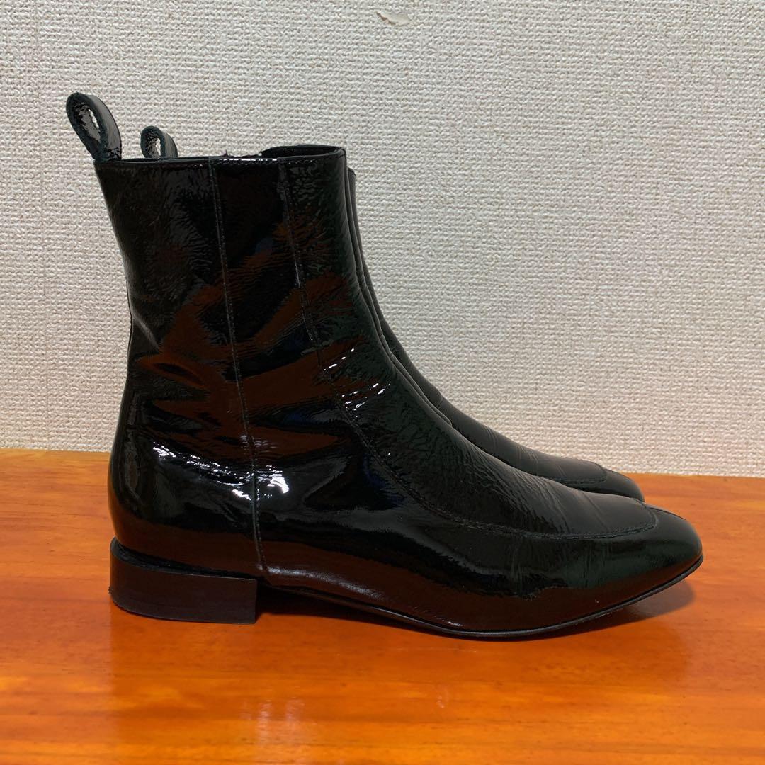 ❀美品 ファビオルスコーニ 23.5cm 37 黒 ブラック エナメル ブーツ