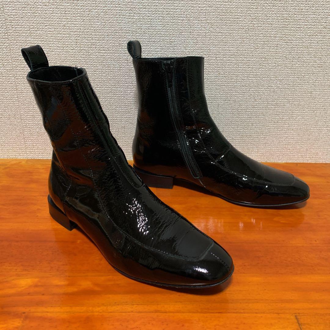 ❀美品 ファビオルスコーニ 23.5cm 37 黒 ブラック エナメル ブーツ