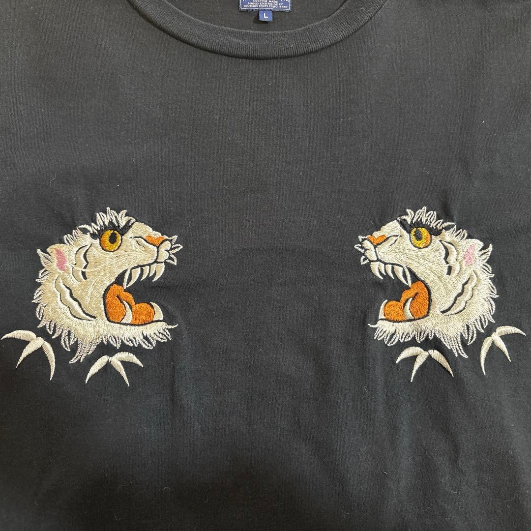 【希少L】テーラー東洋 スカTシャツ 白虎 バック刺繍 黒 東洋エンタープライズ