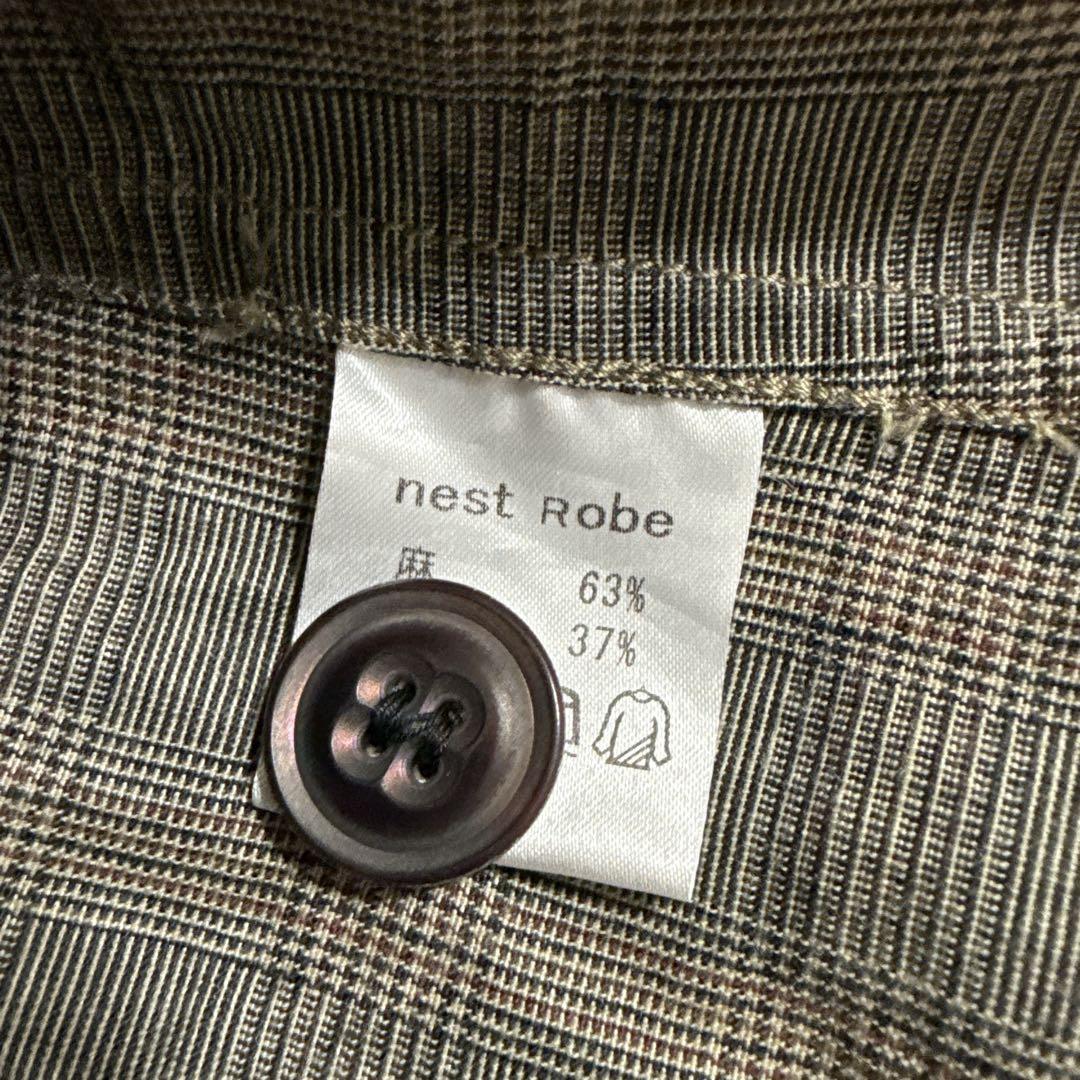 ✧̣̥̇nest Robeジャケット チェック柄 麻綿混 テーラード 羽織 春秋