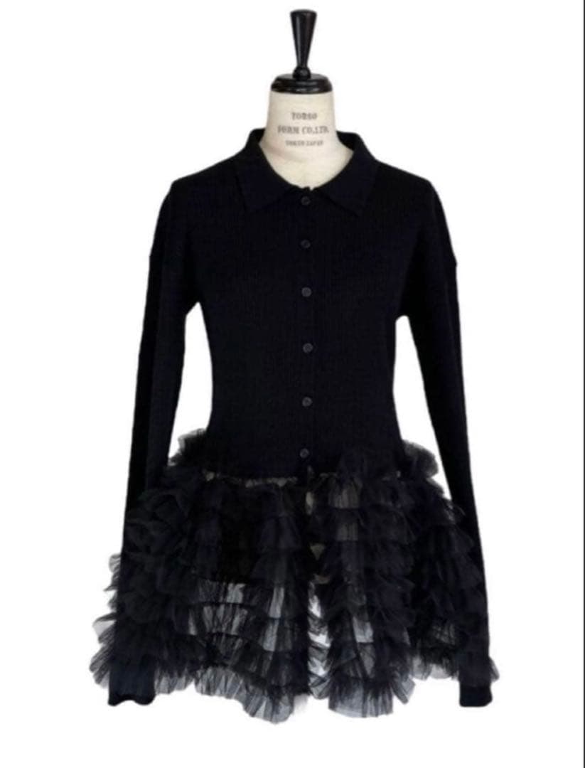 トップス tulle peplum polo knit cardigan