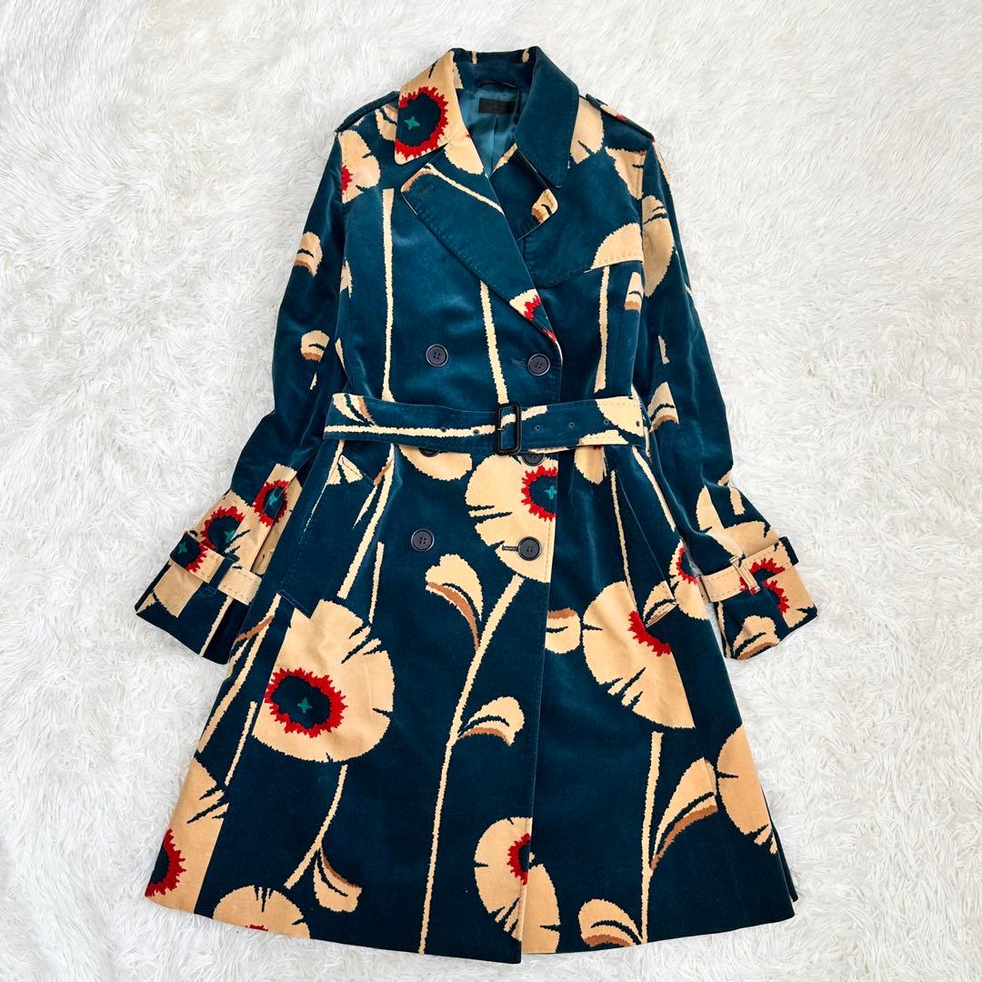 ポールスミストレンチコート フラワー柄 ベルベット 花柄 ベルト 40