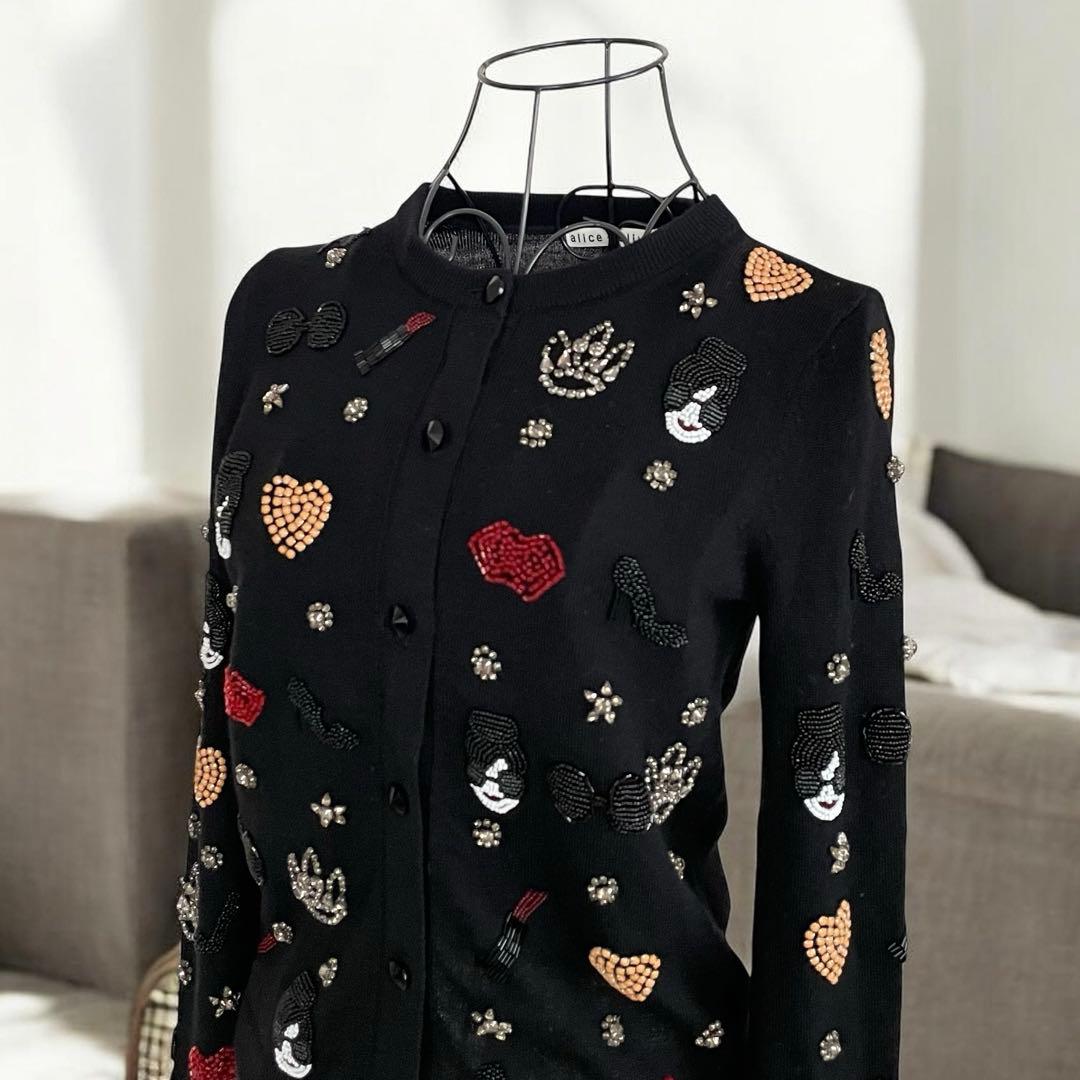 Alice + Olivia ビーズ刺繍 アリスオリビアカーディガン ブラック