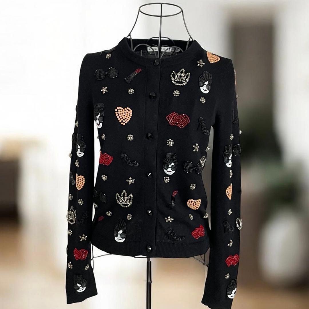 Alice + Olivia ビーズ刺繍 アリスオリビアカーディガン ブラック
